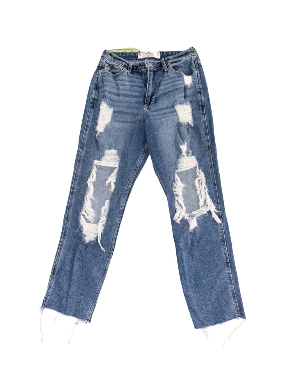 Hollister Curvy High Rise Mom Jeans Cropped Distressed Raw Hem Size 3R W26 L27
